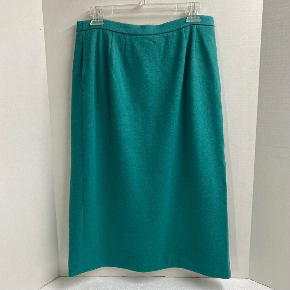 Bleyle Vintage Wool Skirt Size 12 Green Two Side pockets elastic waist lined